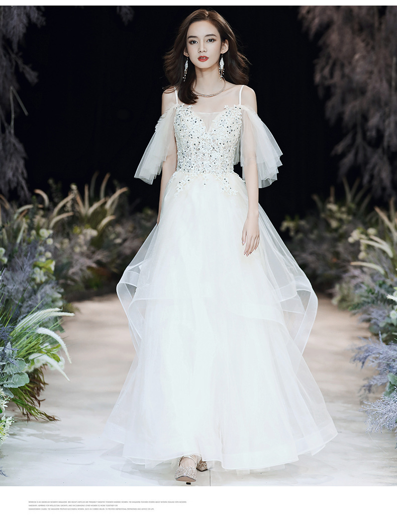 年会宴会高端晚礼服裙仙气飘纱学生梦幻森系白色大码长款轻婚纱女