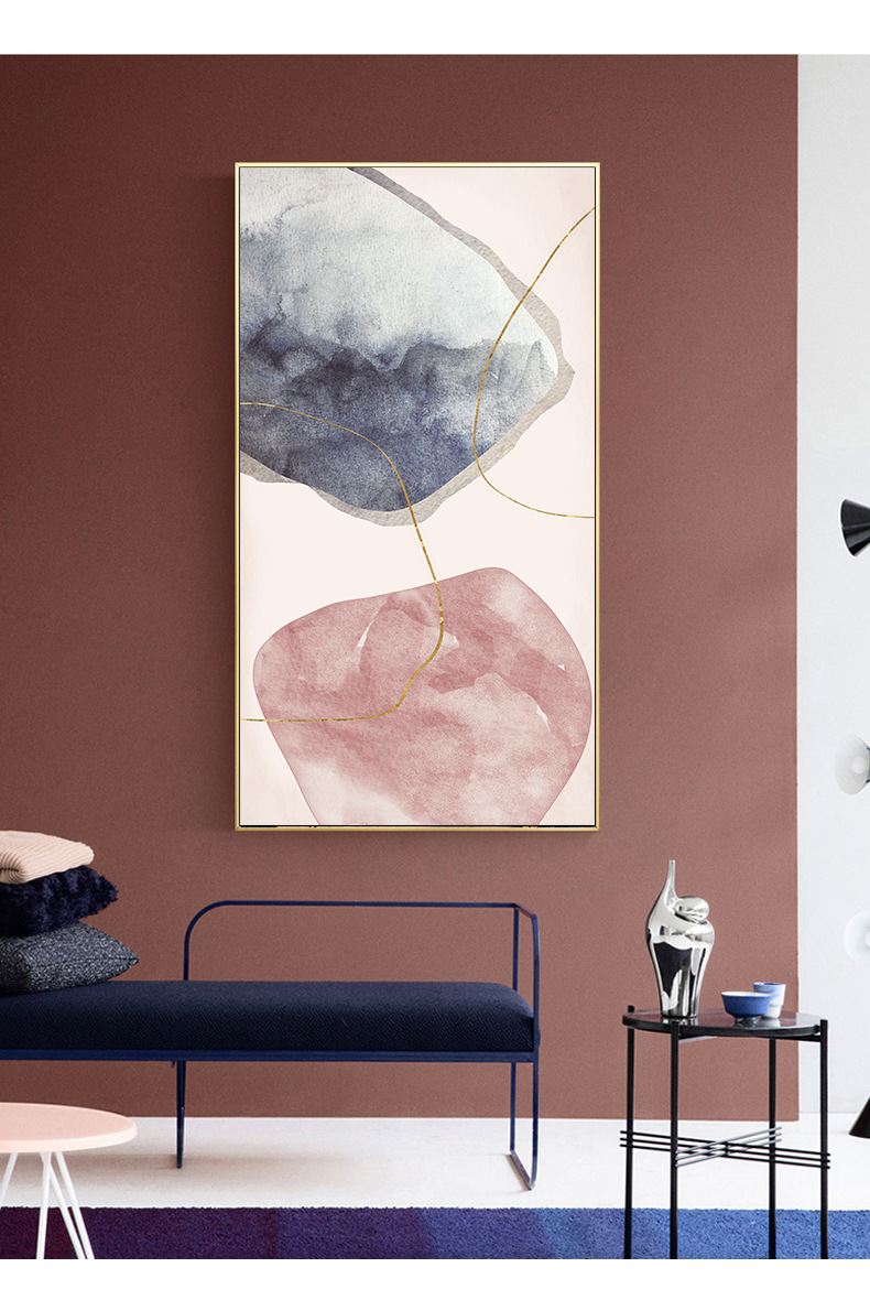 玄关装饰画沙发背景墙画现代简约抽象粉色石斑挂画走廊竖版壁画