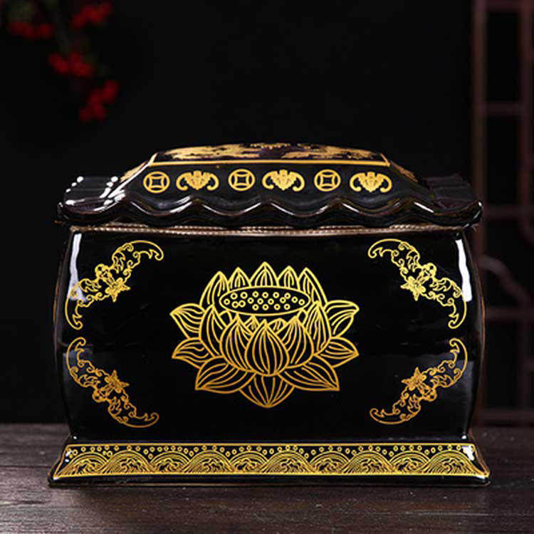 金玉满堂男女款式描金陶瓷骨灰盒寿盒 颜色釉陶瓷棺材殡葬用品