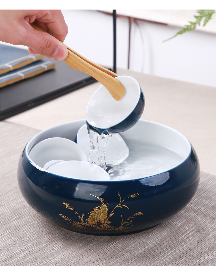 厂家直销霁蓝青瓷釉茶洗创意功夫茶具配件白瓷茶盂陶瓷笔洗定l0g0