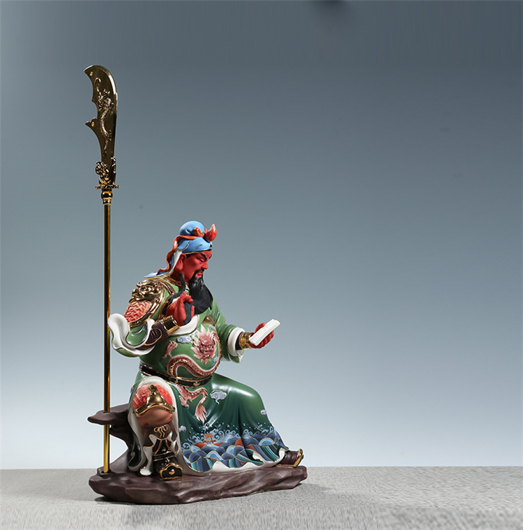 微美彩绘陶瓷文关公像供奉武财神关羽佛像摆件家用陶瓷关二爷神像