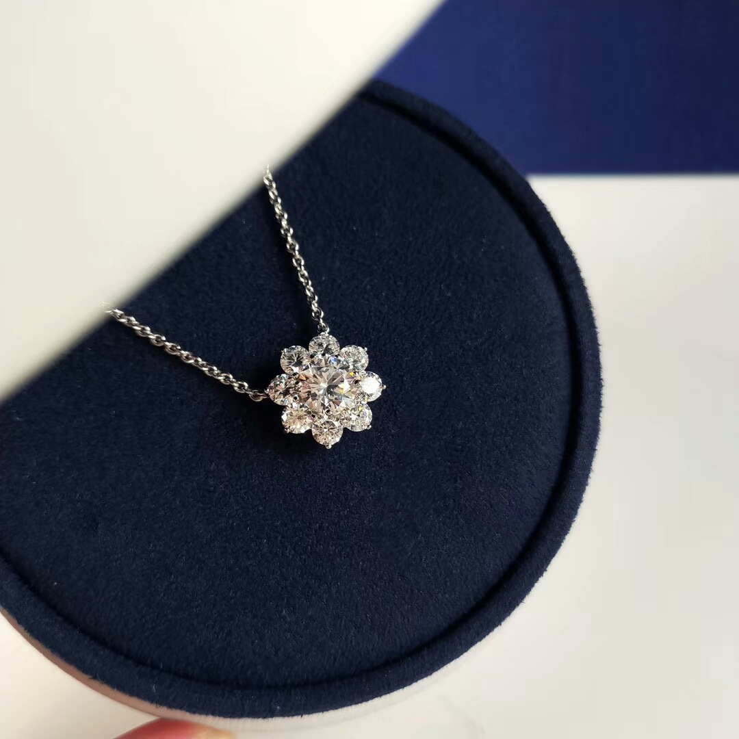 太阳花项链奢华锦簇花型925纯银60分仿真钻石锁骨链高碳钻代发
