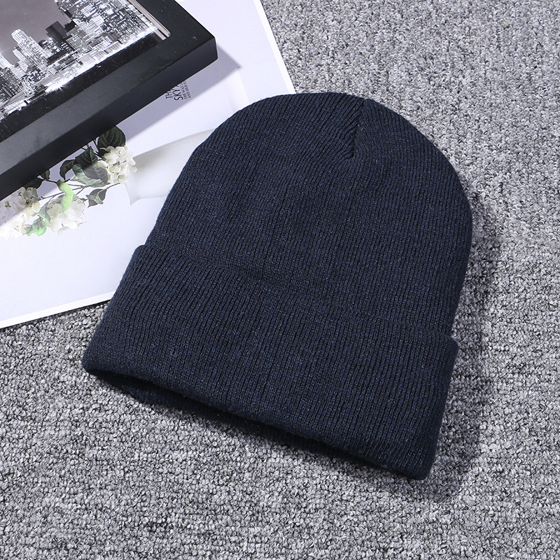 Simple Solid Color Bejirog Hat Female Autumn and Winter Knitting Keep Warm Pure Color Sleeve Cap Wool plus Velvet Toe Cap Beanie Hat