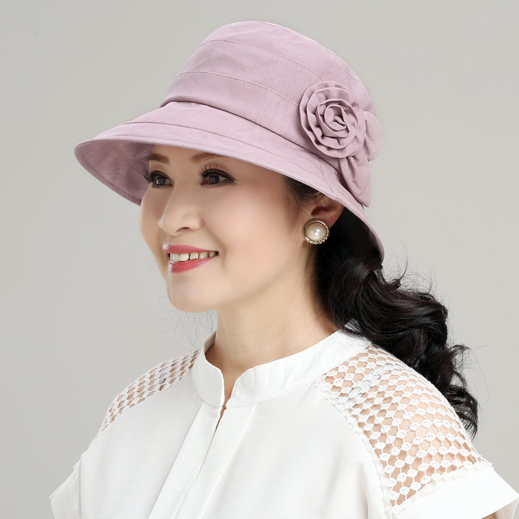 薄款春夏遮阳帽子女韩版妈妈渔夫帽中老年人花朵太阳帽一件代发