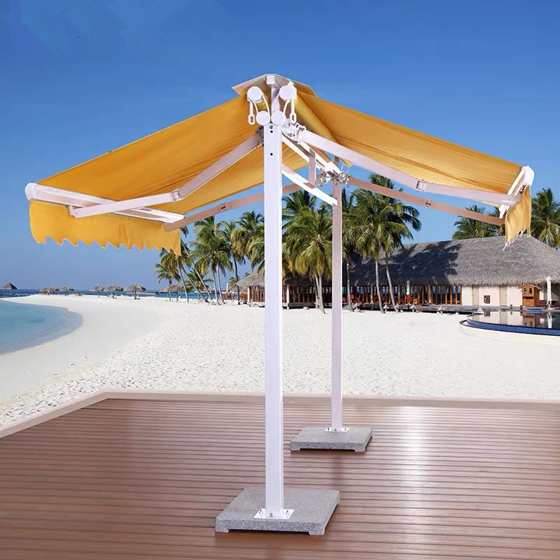 雨棚人字篷蝴蝶蓬庭院曲臂式伸缩遮阳蓬阳台雨篷户外双开棚伸缩