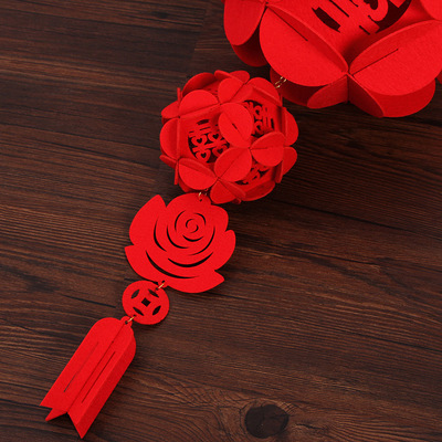 结婚庆挂饰无纺绒布挂件喜字红绣球宫灯笼婚房布置装饰用品