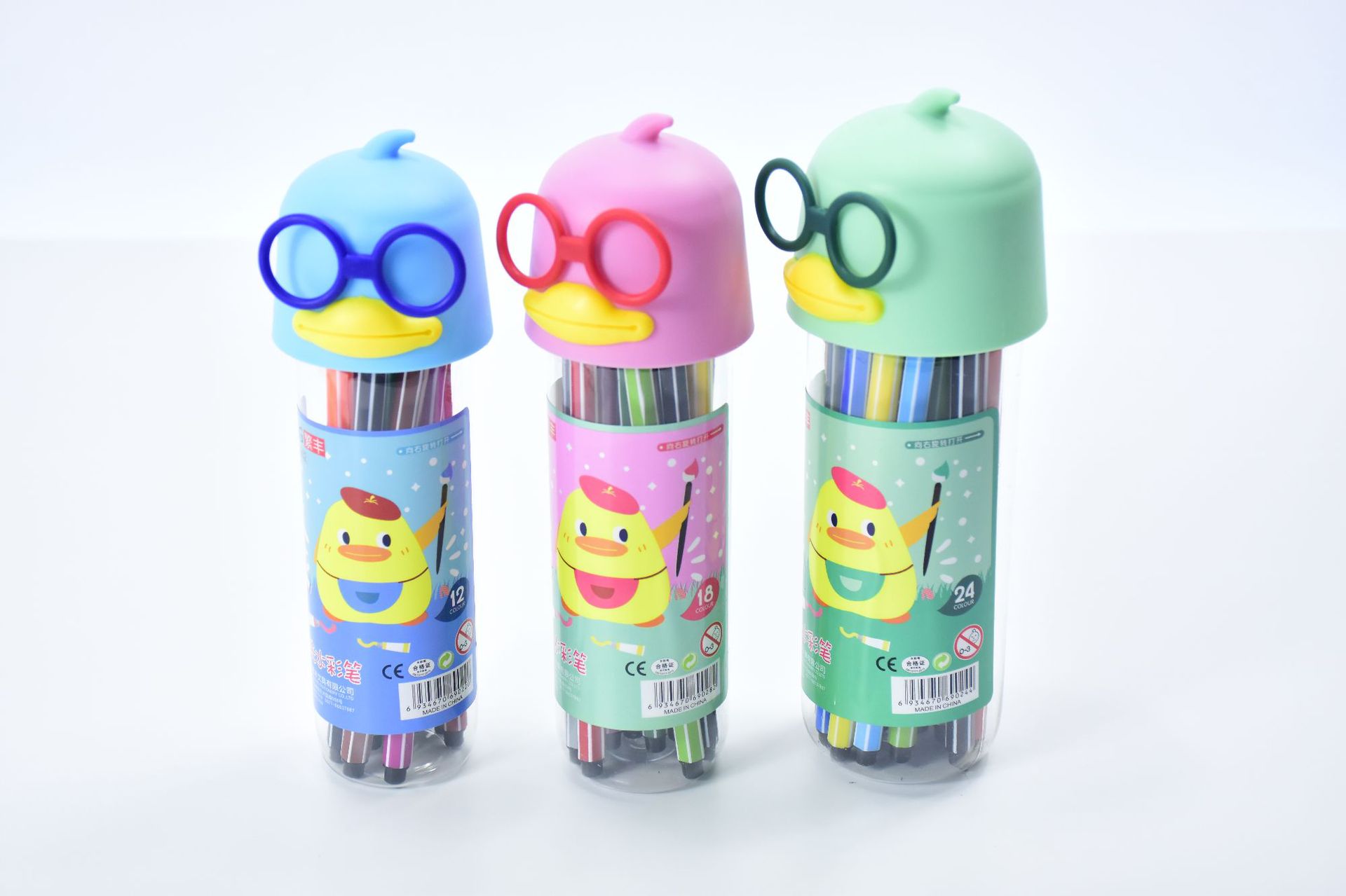 儿童卡通水彩笔幼儿园绘画画笔文具小学生12色18色24色涂色笔