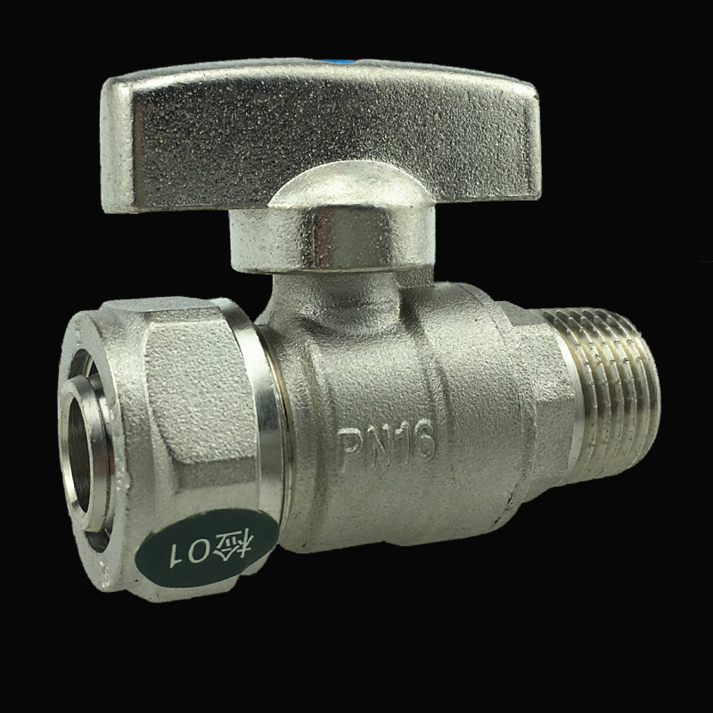 加厚铝塑管外丝球阀一字柄铝塑管外牙铜球阀q31f-16t