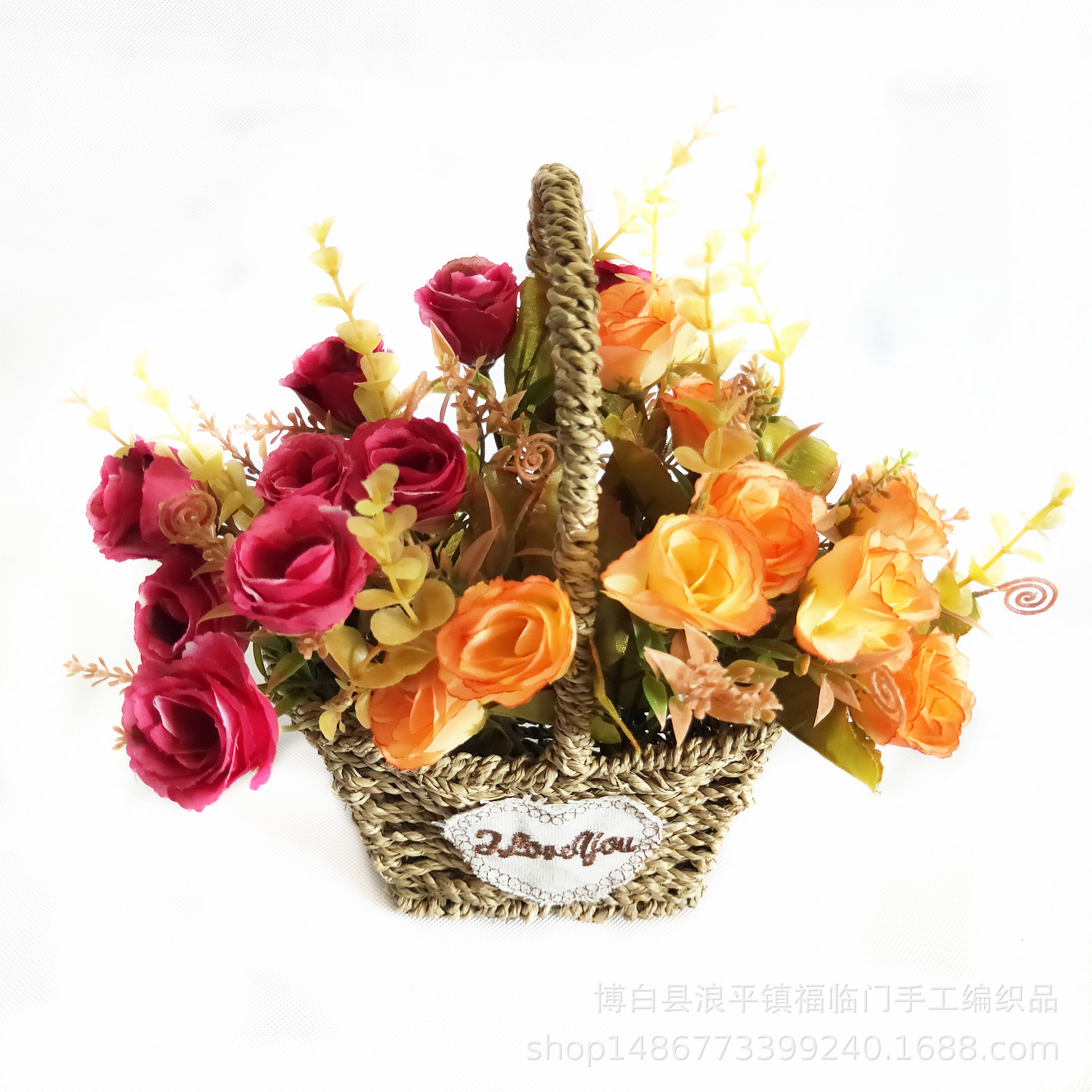 草编工艺插花器 水草绳编织花盆 扎花花艺插花篮家居摆饰品手提篮