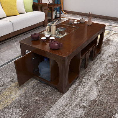 自动 可 升降茶几餐桌两用多功能茶桌椅组合电动实木功夫茶桌茶台