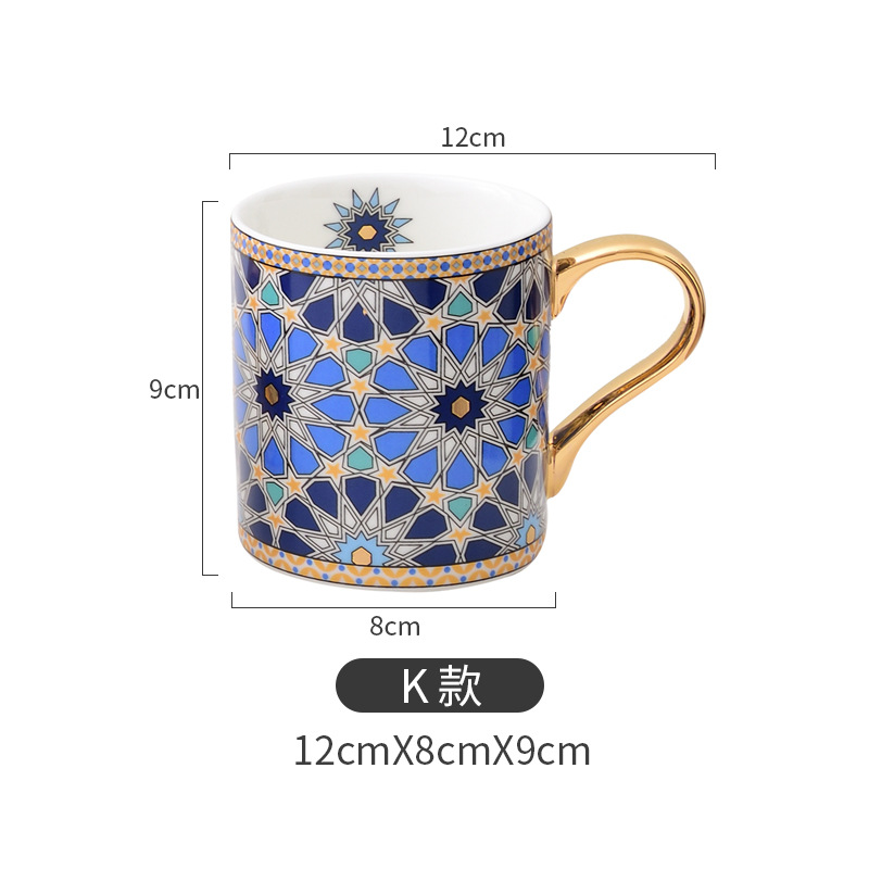 Moroccan Style Gold Outline Ceramics Coffee Mug Office Water Cup Home Breakfast Milk Cup Couple Creative Gift