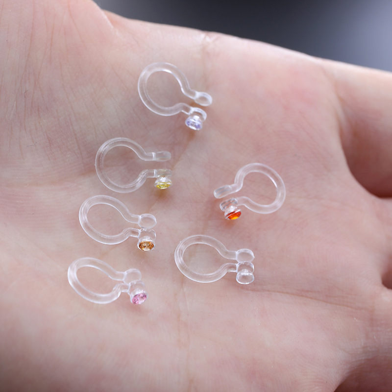 树脂无耳洞耳夹耳环diy耳饰配件u形夹隐形无痛镶2mm锆石耳夹鼻环