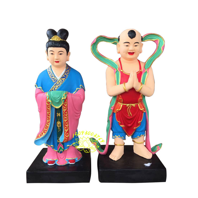道教小仙童极彩神像图片 玉帝金童玉女贴金神像 树脂彩绘小童神像