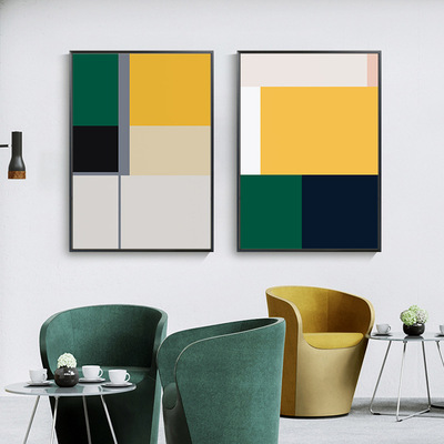 几何色块现代简约创意画抽象装饰画客厅黄餐厅挂画酒店样板房艺术