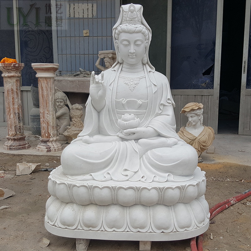 工厂汉白玉观音像手工雕刻石雕观世音菩萨坐像寺庙菩萨佛像