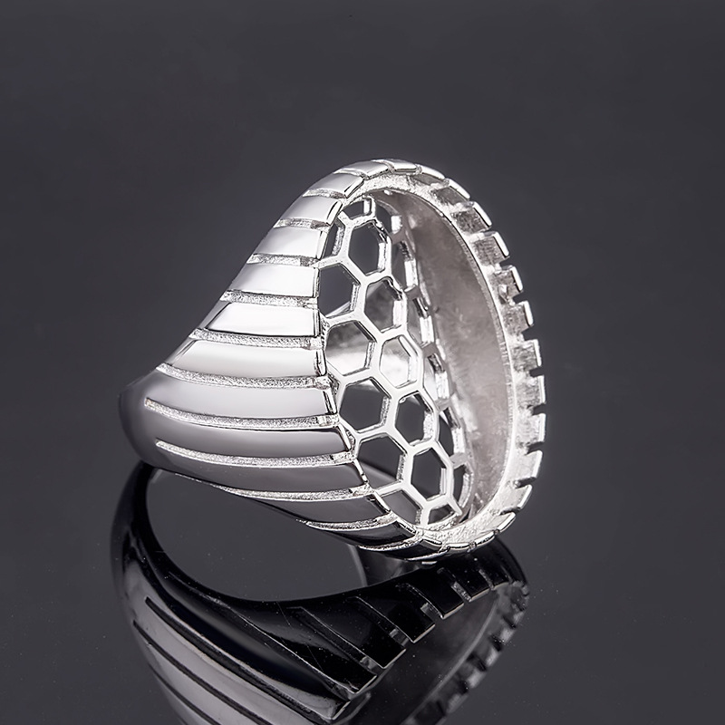 镀s925银加底戒指托男女 动感白金色戒托 蛋面 20x26mm 纯白铜