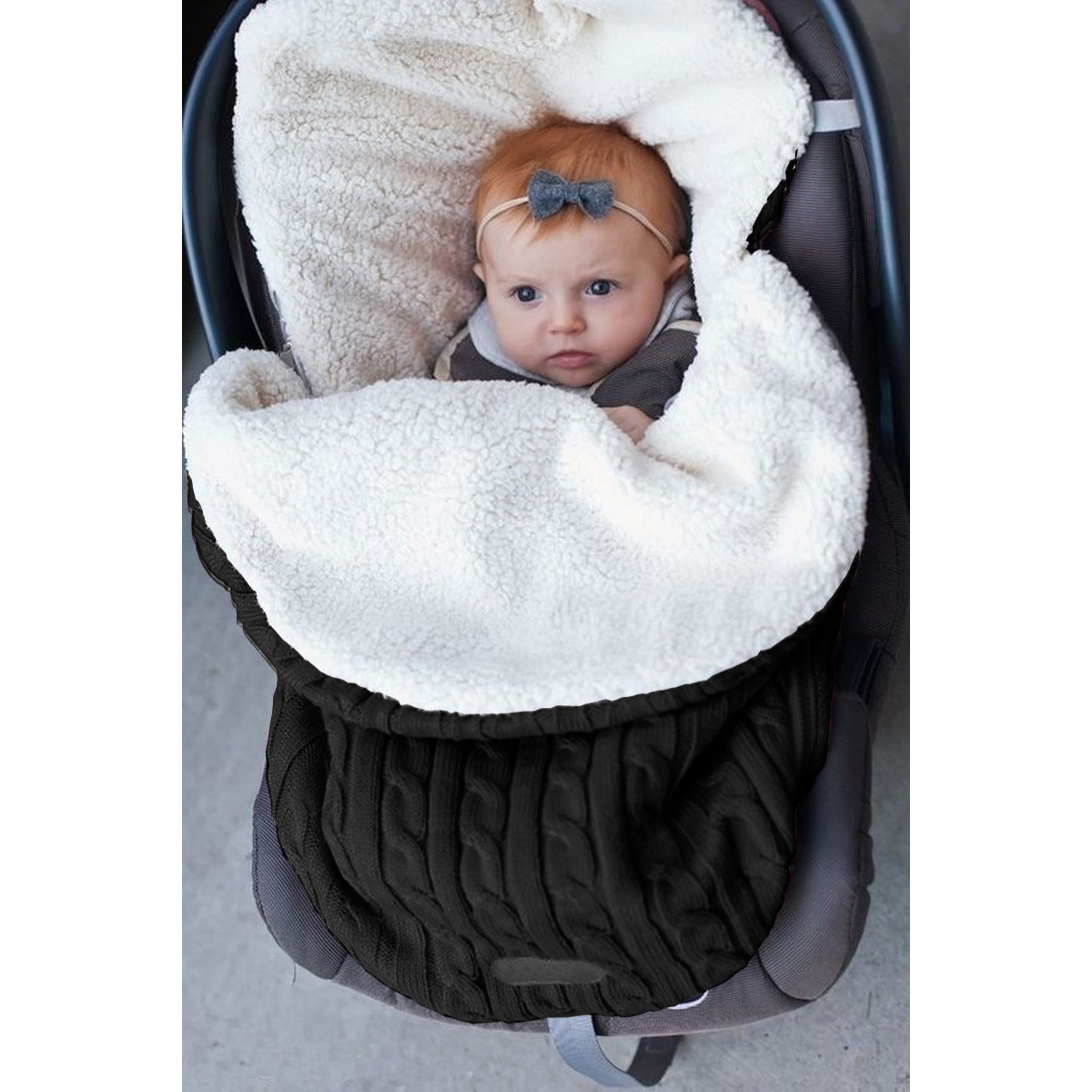 INS European and American AliExpress Baby Stroller Sleeping Bag Thickened Wool Knitted plus Fluff Outdoor Keep Warm Baby Sleeping Bag