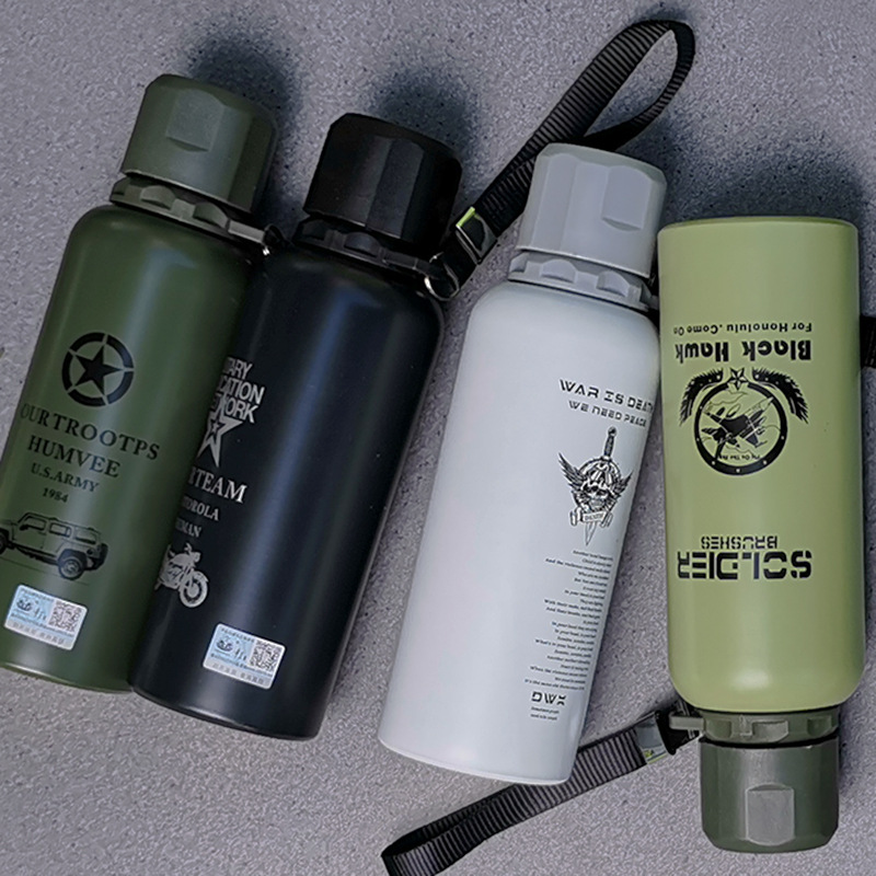 Summer Camp Military Training Outdoor Portable Sports Bottle Shooter Glass Camouflage Stainless Steel Vacuum Mug Custom Lettering