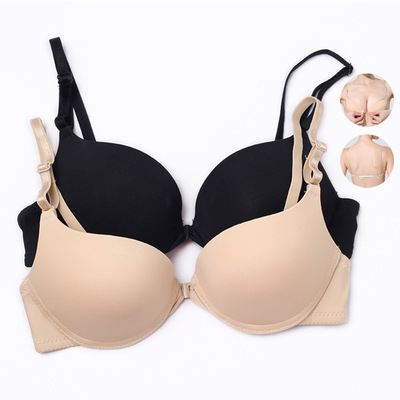 新款前扣式上托文胸罩 无痕性感光面无痕细带漏背内衣