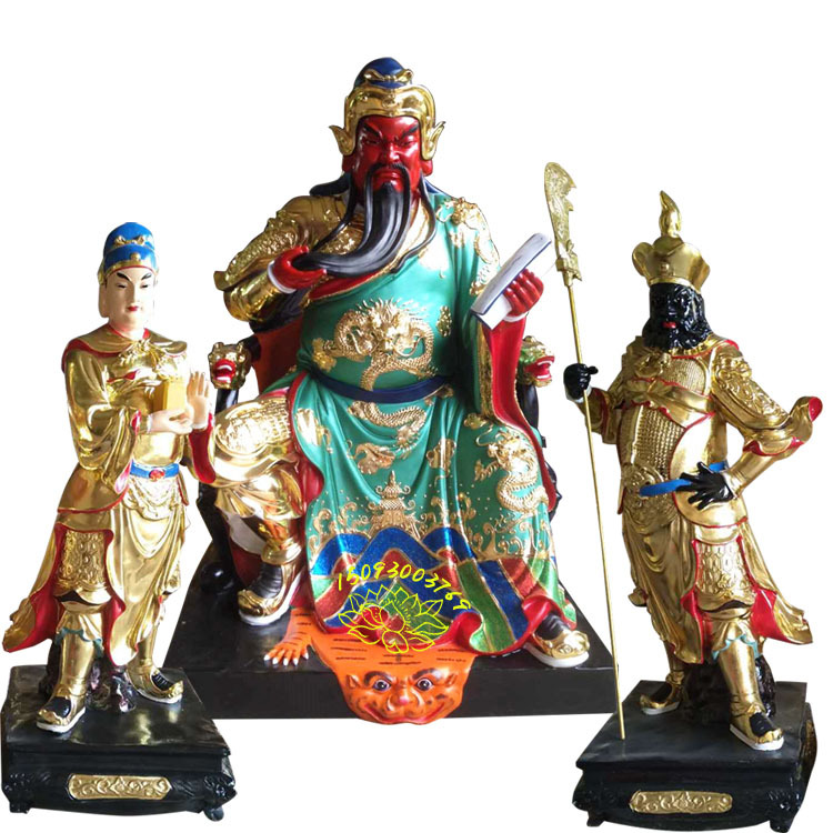 夜读春秋关公佛像 关平周仓护法神像图片 贴金九龙关公神像订做