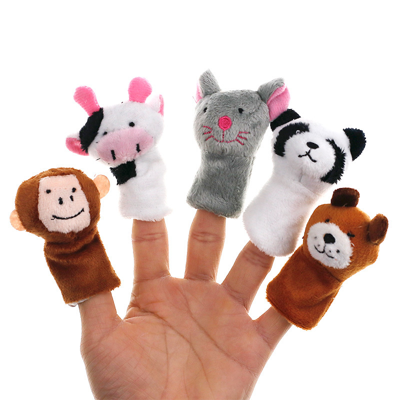 新款定制卡通动物造型手指玩偶狗幼教教具宝宝安抚手偶兔羊熊猫