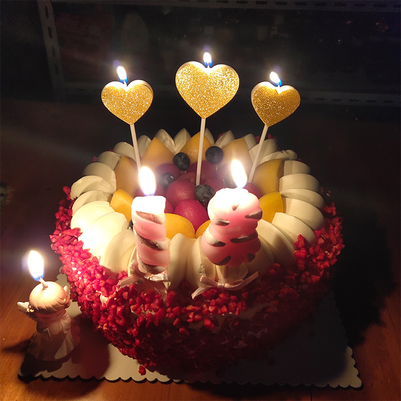 新款创意闪粉爱心蜡烛 金色爱心五角星蜡烛 生日蛋糕烘焙装饰蜡烛