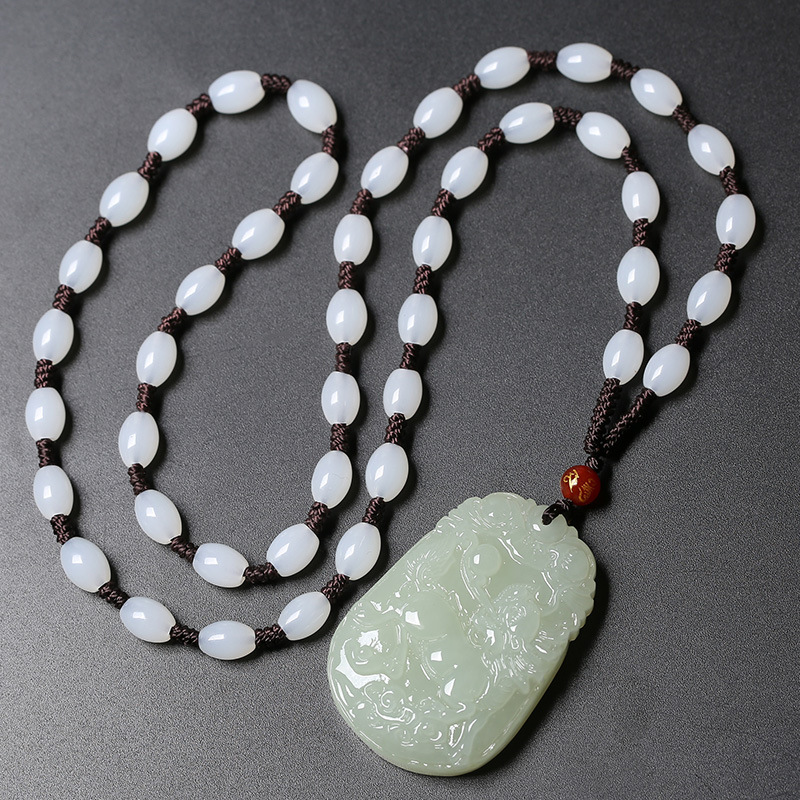 新款和田玉麒麟吊坠男士项链挂件女玉佩首饰品青白玉石貔貅情侣款