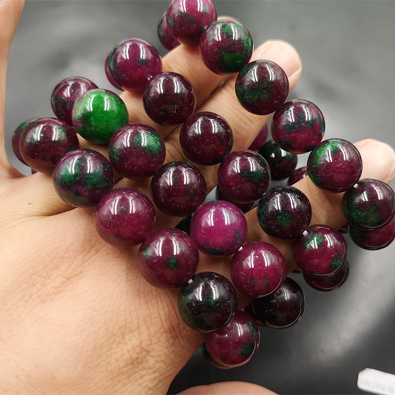 老玉匠红绿宝圆珠手链男女款玉手链水晶手链手串