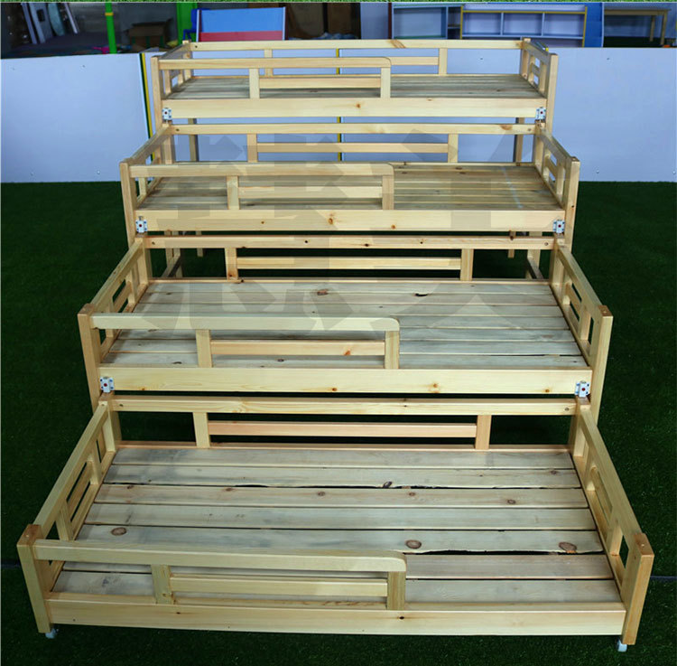 幼儿园实木专用四层推拉床儿童樟子松木质多层午睡床带护栏抽屉床