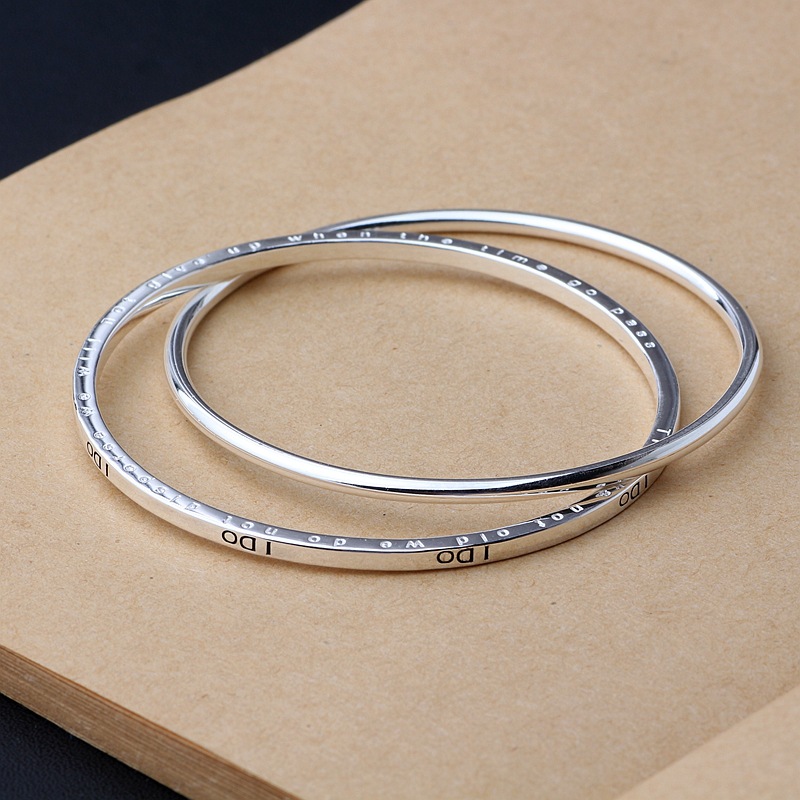 黑泰银饰 韩版大东门网红999纯银1do双环手镯素银两圈足银镯子女