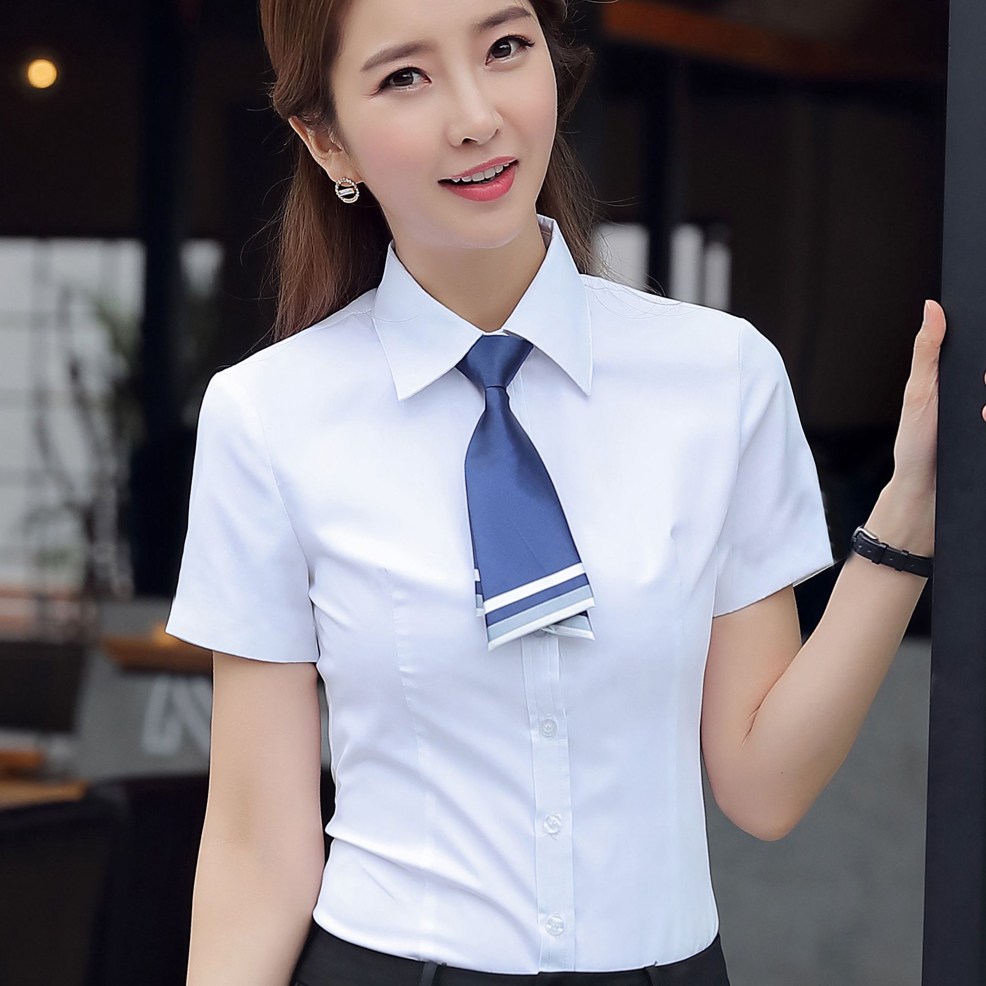 时尚修身女装ol职业装套装正装女士工作服工装短袖职业衬衫衬衣fd