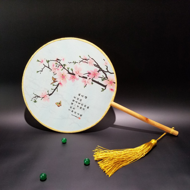广告真丝团扇圆形宫扇扇子女式古典宫廷汉服舞蹈扇可定制批发女扇