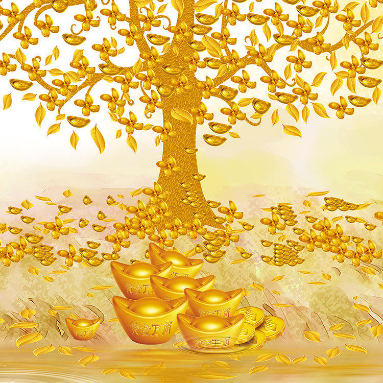 金玉满堂九鱼图国客厅中式国画发财树风水画装饰画丝绸卷轴画挂画