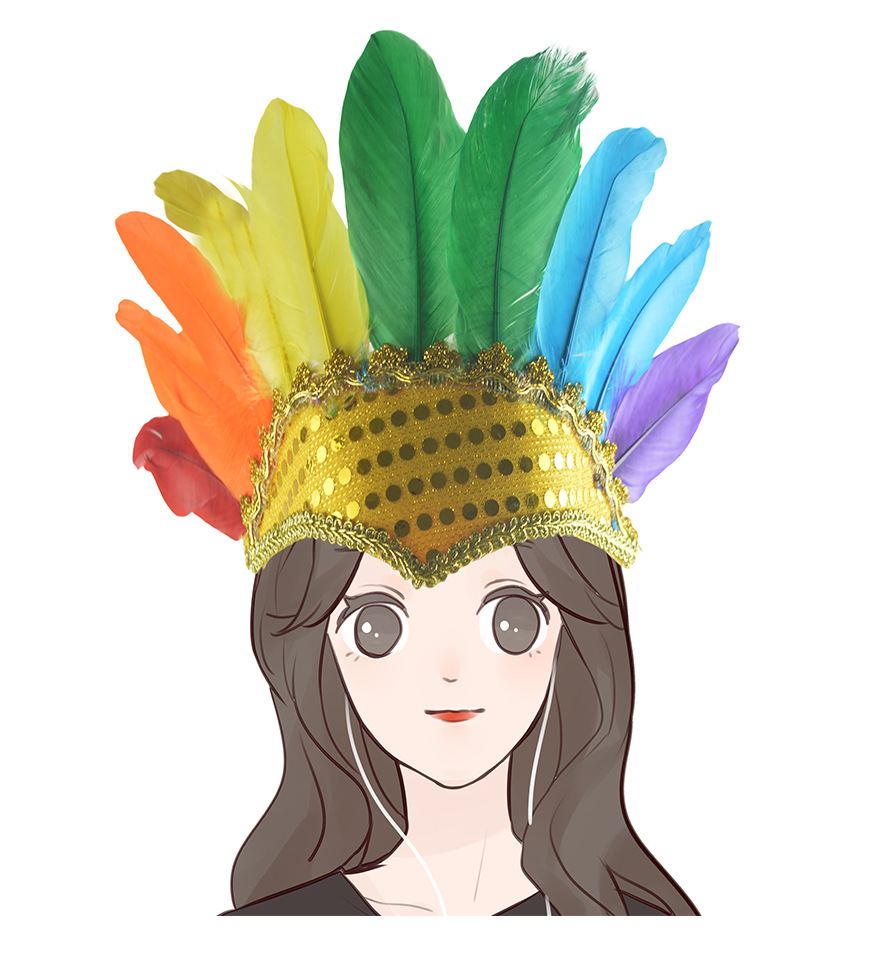 土著人彩色亮片羽毛头饰派对印第安头饰印第安酋长帽野人头饰帽