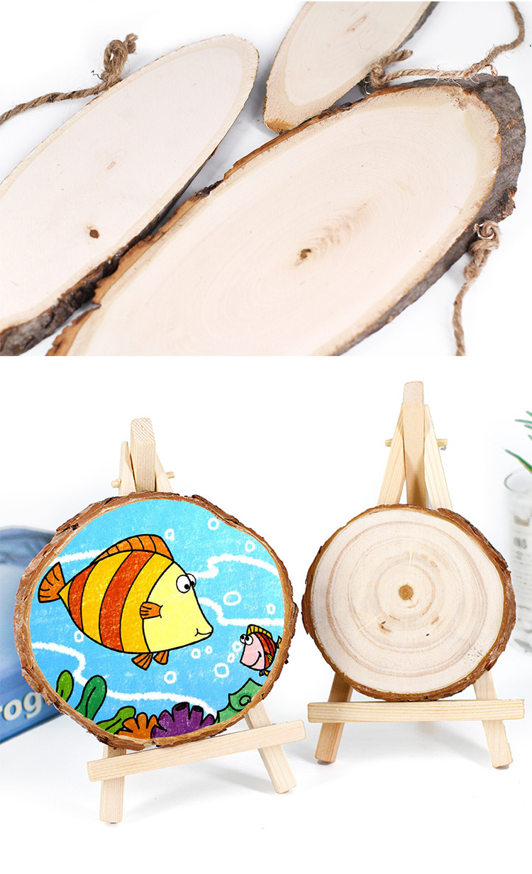 圆原木片diy手绘装饰 带皮实木材料 木头拍摄道具儿童木质涂鸦画
