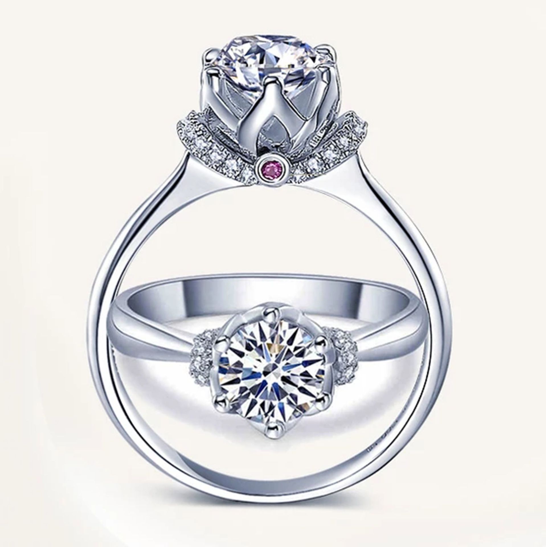 s925银镀金 莫桑石戒指女款真爱加冕六爪1克拉莫桑石钻戒礼物饰品