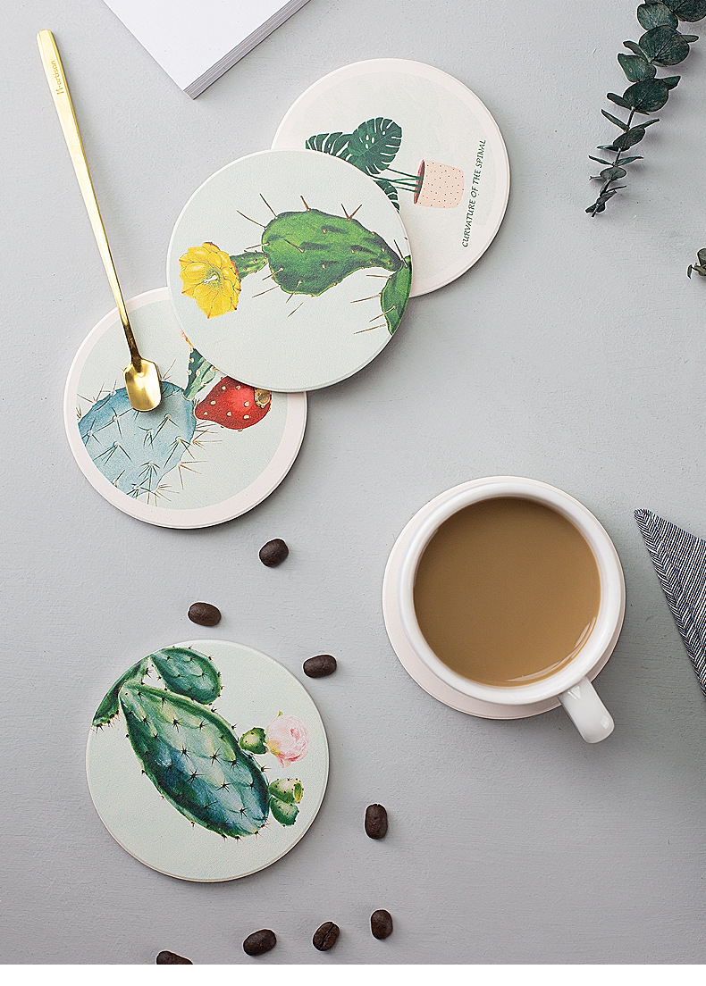 定图案创意茶杯垫硅藻土植物杯垫吸水快速吸湿隔热耐磨餐垫直销