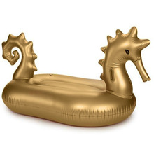 OEM工厂定做 金色海马浮排 成人加厚充气浮床游泳圈