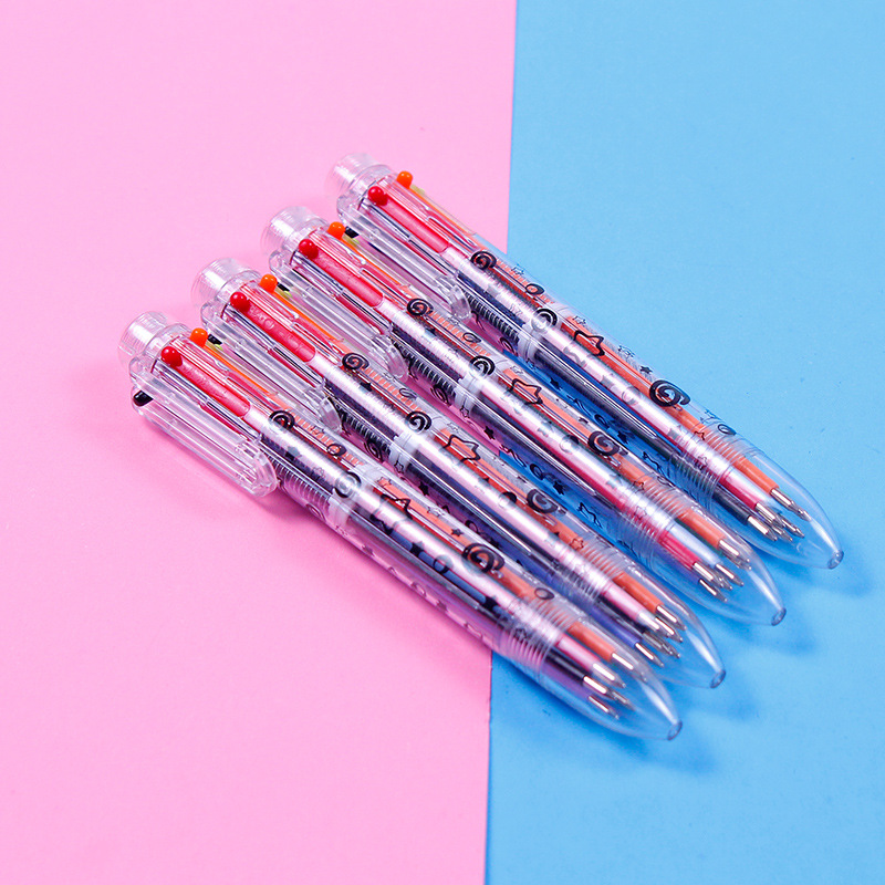 创意六色圆珠笔 6色彩色韩国日本系列可爱透明杆多功能按动原子笔