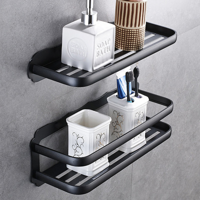 置物架浴室黑色吸壁挂免打孔卫生间黑色阳极氧化厕所收纳1层挂件