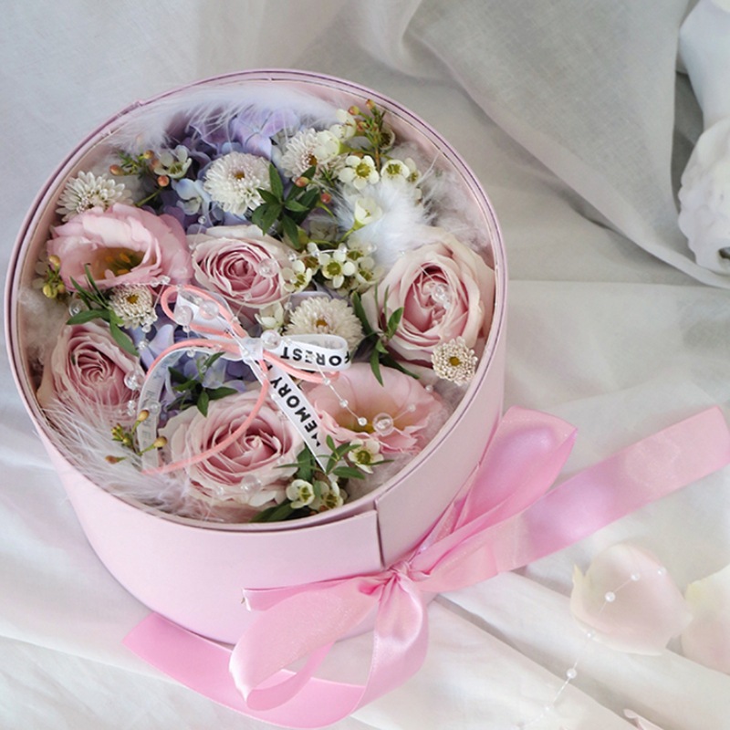 礼盒定制加logo 质感绸布圆形双层旋转礼盒鲜花包装盒礼物盒