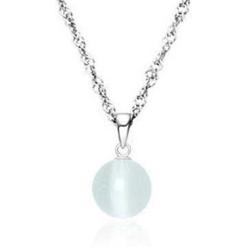 925纯银项链 猫眼石吊坠 月光石圆珠银饰 韩国韩版饰品 广东厂家