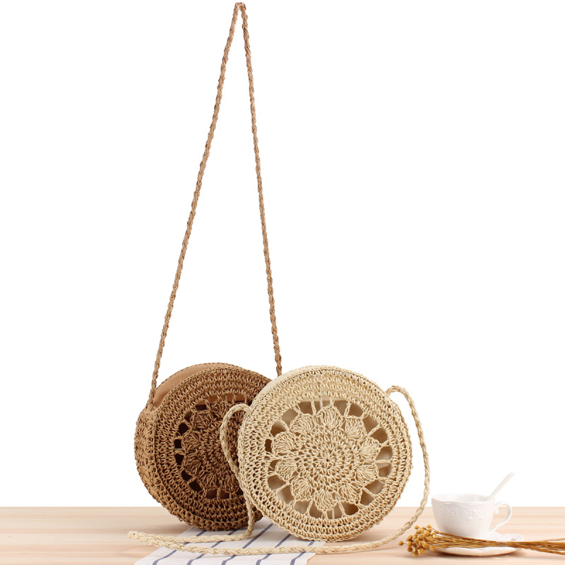 New round Shoulder Bag Woven Bag Ins Summer Beach Bag Mori Style Straw Bag round Cake Women's Bag