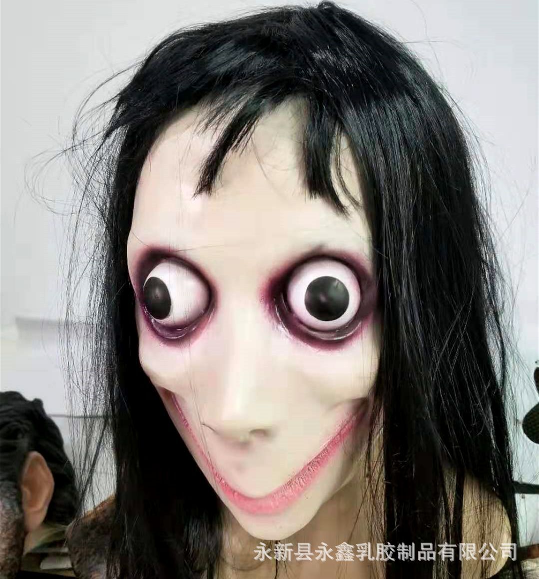 momo面具乳胶万圣节鸟人头套假发道具化妆恐怖整蛊女鬼人皮可发光
