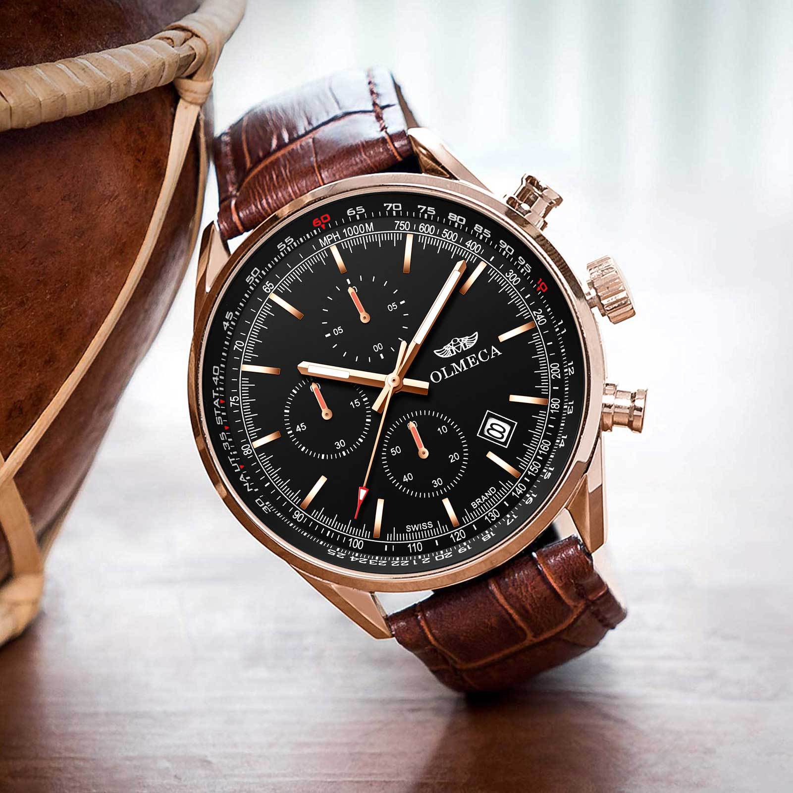 olmeca锗石保健磁疗能量手表多功能运动不锈钢蓝宝石男士手表