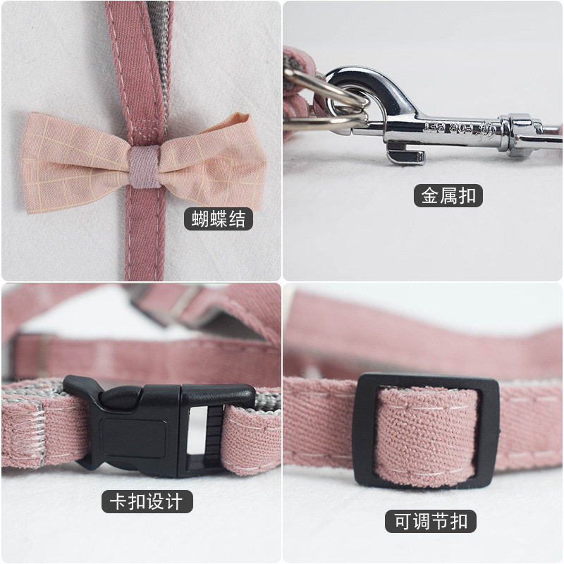 Pet Supplies Pet Hand Holding Rope Bowknot Adjustable Cat Chest Back Spring Dog Walking Safety Rope