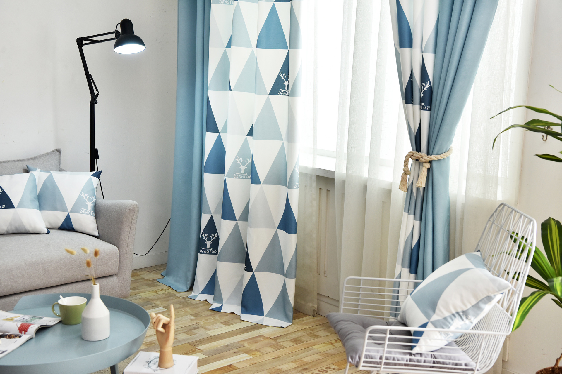 北欧风格窗帘成品ins三角小窗飘窗卧室遮光窗帘客厅简约现代