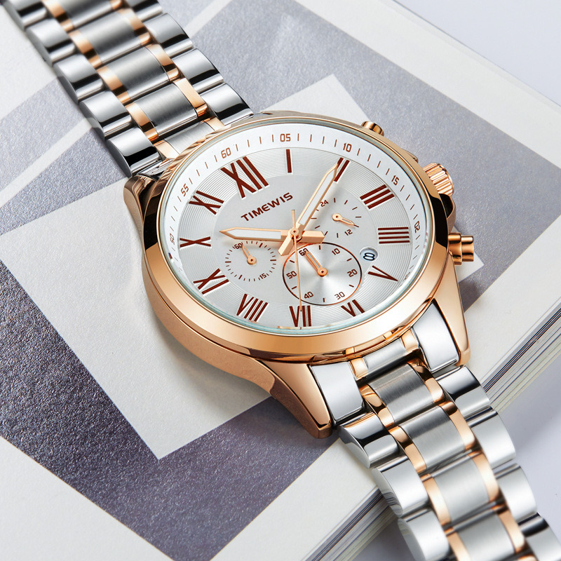 天蔚时新款手表男三眼 多功能运动手表 时尚商务防水夜光男士手表