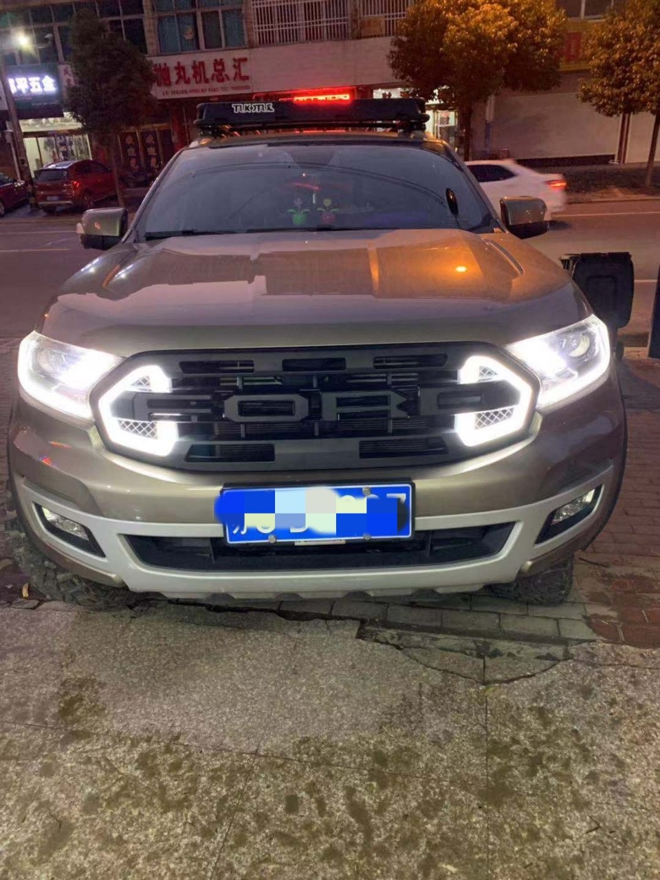 适用19款福特撼路者everest改装前脸中网带转向灯进气口格栅装饰