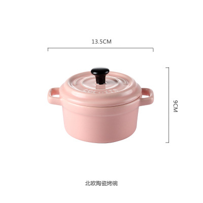 Nordic Binaural Ceramic Baking Watchband Cover Tape Handle Baking Bowl Dessert Bowl Soybean Milk Bowl Bird's Nest Household Slow Cooker